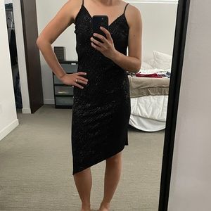 SOLD Asymmetrical black sparkly cocktail dress